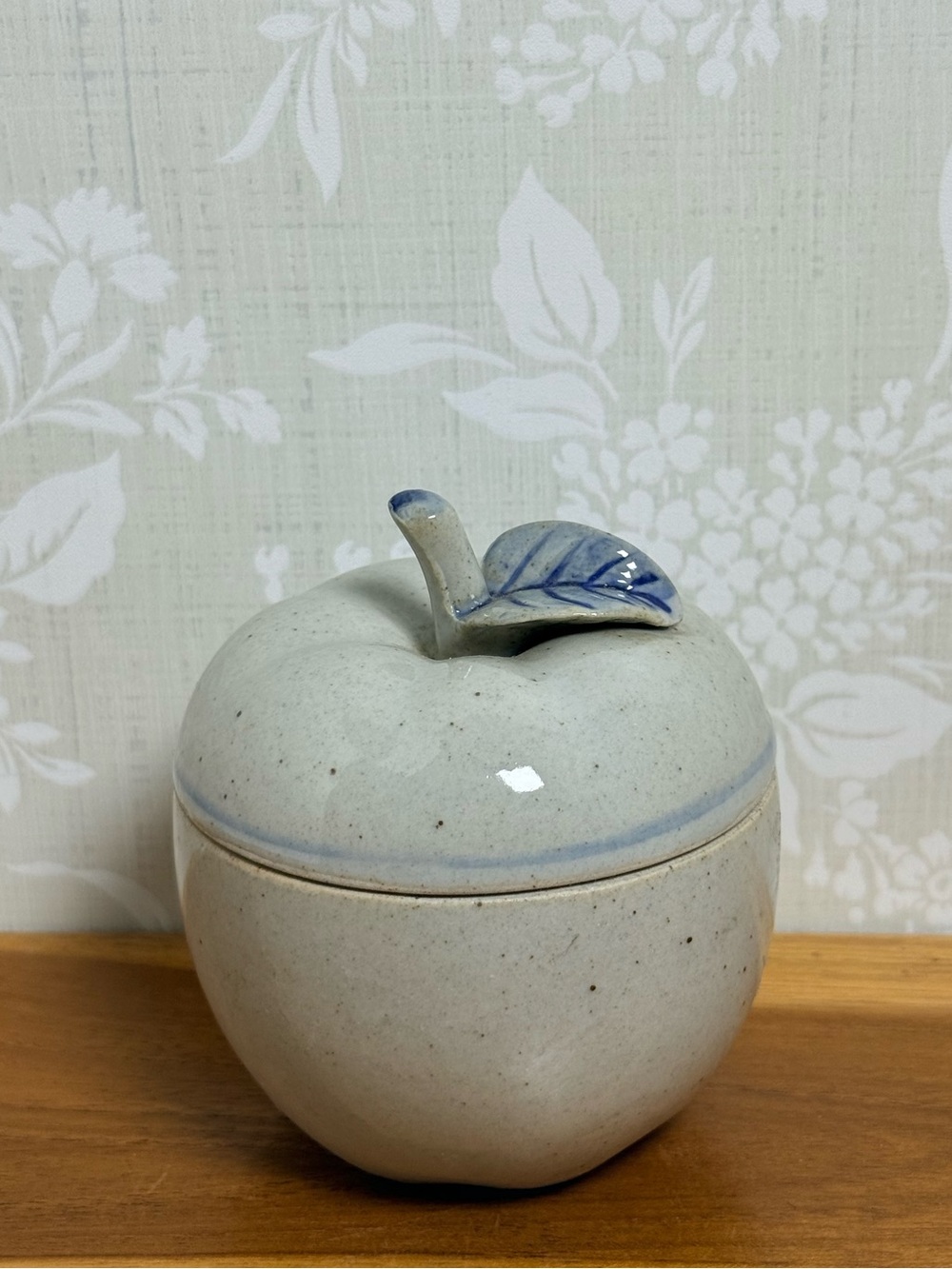 Vintage Stoneware Apple Trinket Box, Lidded Jar